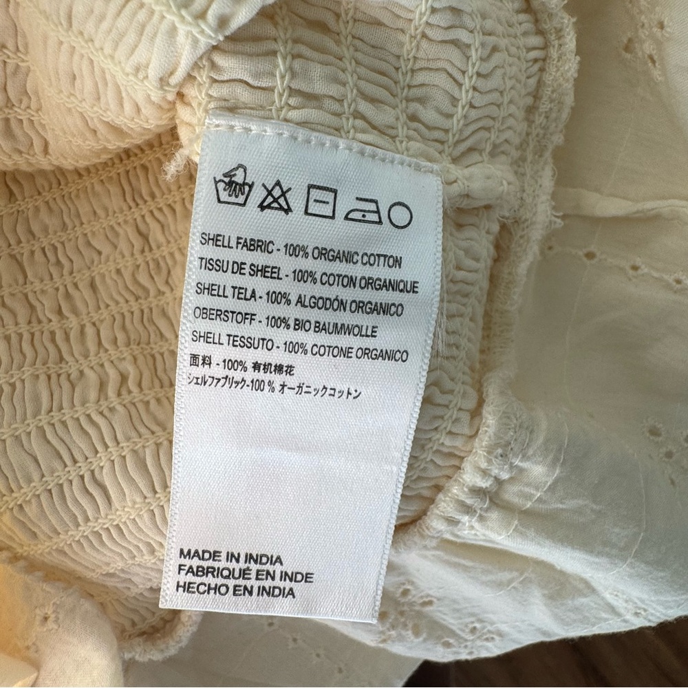 Cleobella Debbie Cream Smocked Off The shoulder Eyelet Mini Dress size Small - Picture 11 of 12